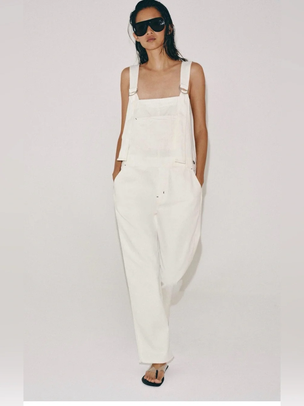ZARA WHITE DENIM OVERALLS XS NWT